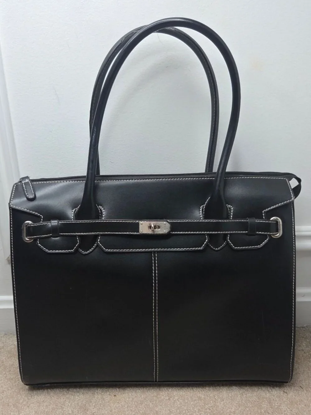 Wilsons Leather Black Laptop Bag Shoulder Bag Top Handle Women's
